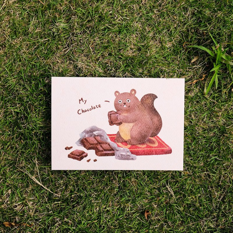 明信片500磅厚磅 My Chocolate 松鼠愛巧克力 - 卡片/明信片 - 紙 白色