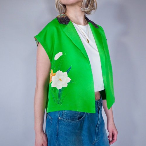 kimono-funky 【日本製造】日本復古和服翻版、短上衣女式 M-L、柔軟絲綢