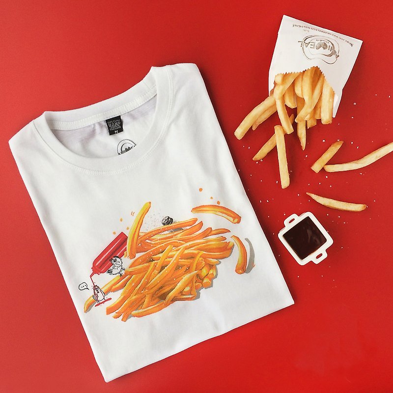 T-Shirt COTTON 100% FRENCHFRIES by Animeal Studio (FROM FASTFOOD Collection) - T 恤 - 棉．麻 白色