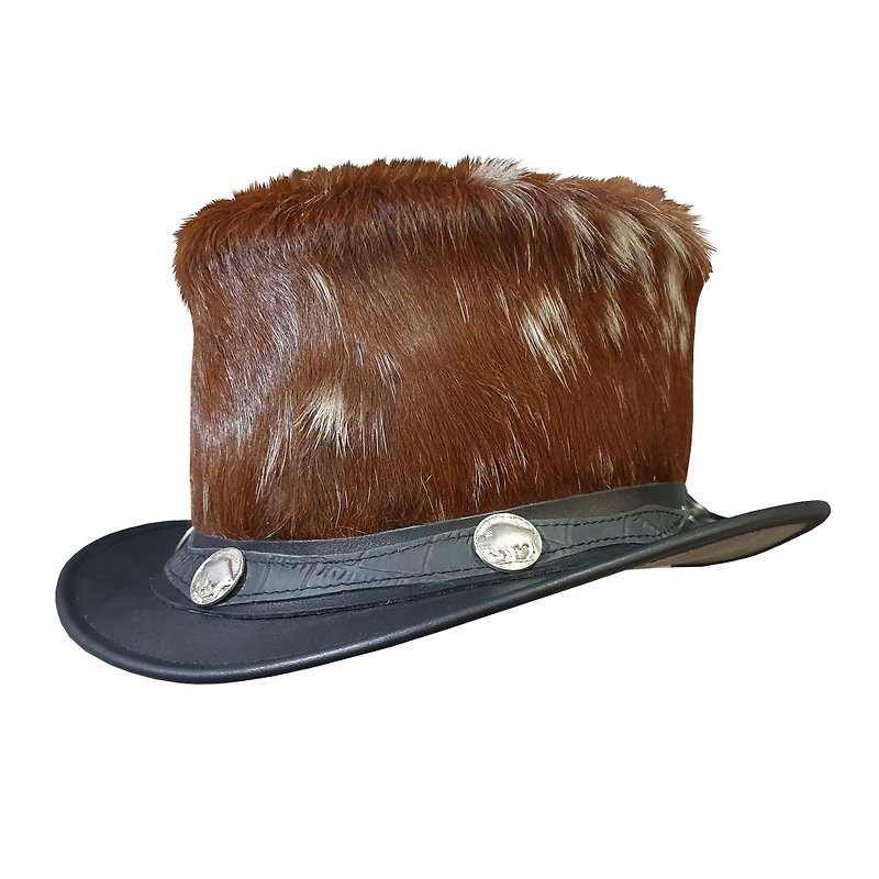 El Dorado Leather Top Hat Cow Hair Hide Crown - หมวก - หนังแท้ สีดำ