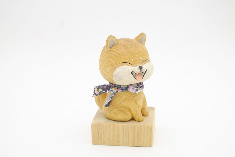 I want to be a room wood carving animal _ Xiaochai wood color (log hand carved) - ตุ๊กตา - ไม้ สีทอง