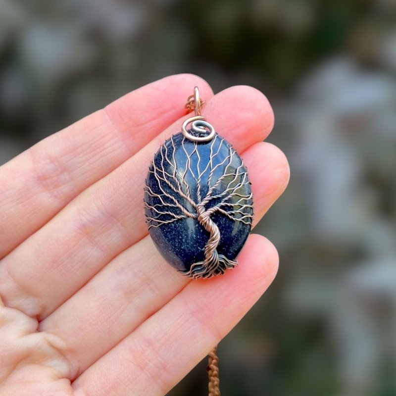 Blue Goldstone Tree Of Life Pendant Necklace, Birthday Gift for him/ for her - 項鍊 - 其他金屬 藍色