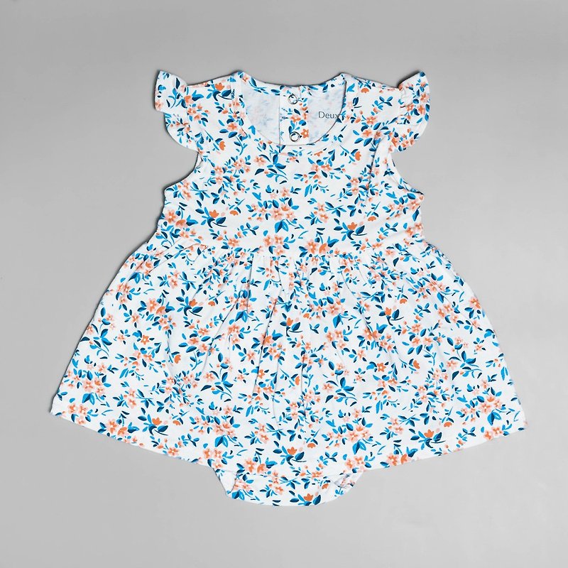 [Deux Filles organic cotton] baby dress/baby onesies/newborn jumpsuit with red and blue flowers - Onesies - Cotton & Hemp 