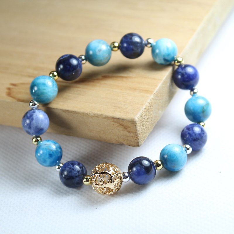 磷灰石方鈉石海波串系列   　簍花銅珠 手鍊 - 耳環/耳夾 - 寶石 藍色