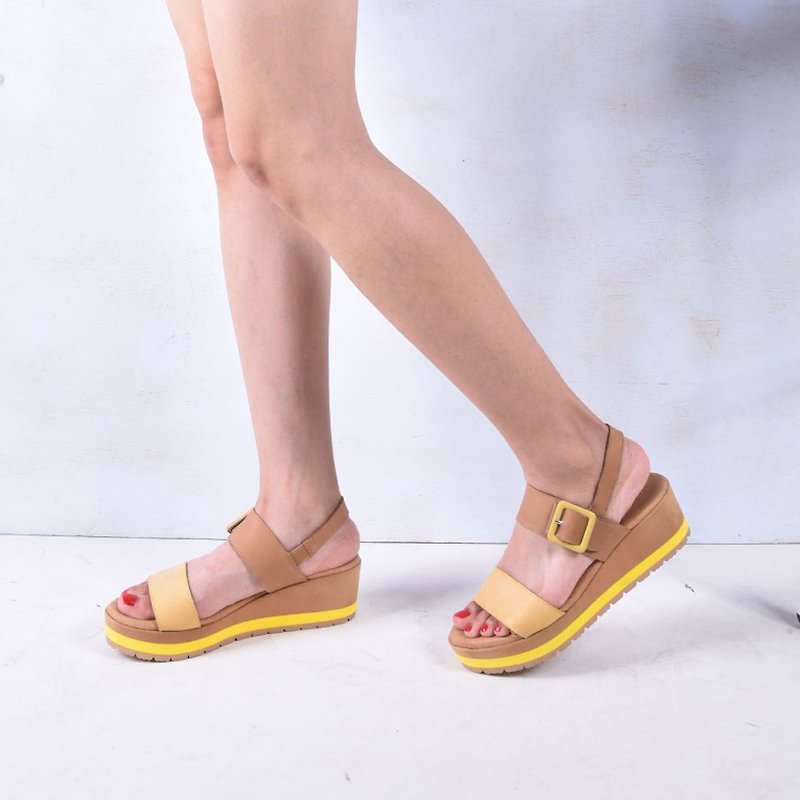 Maffeo sandals fresh air bubble summer thick bottom wedge leather sandals Q bombs thick super good light weight without a word broadband very thin (3627) - รองเท้ารัดส้น - หนังแท้ สึชมพู