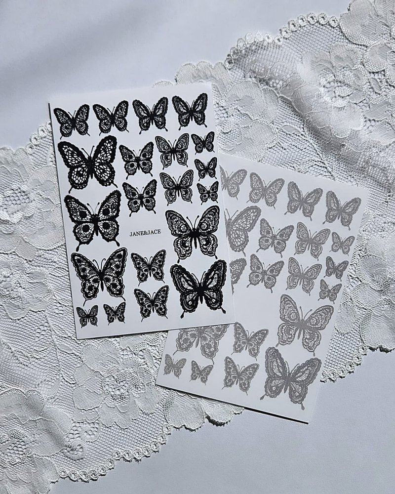 lace butterfly transparent sticker - 貼紙 - 其他材質 黑色