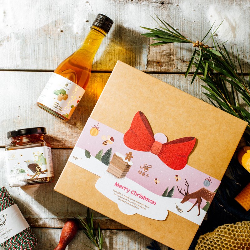 [Christmas Gift Box] Honey + Honey Vinegar/With Christmas Packaging - น้ำผึ้ง - แก้ว 