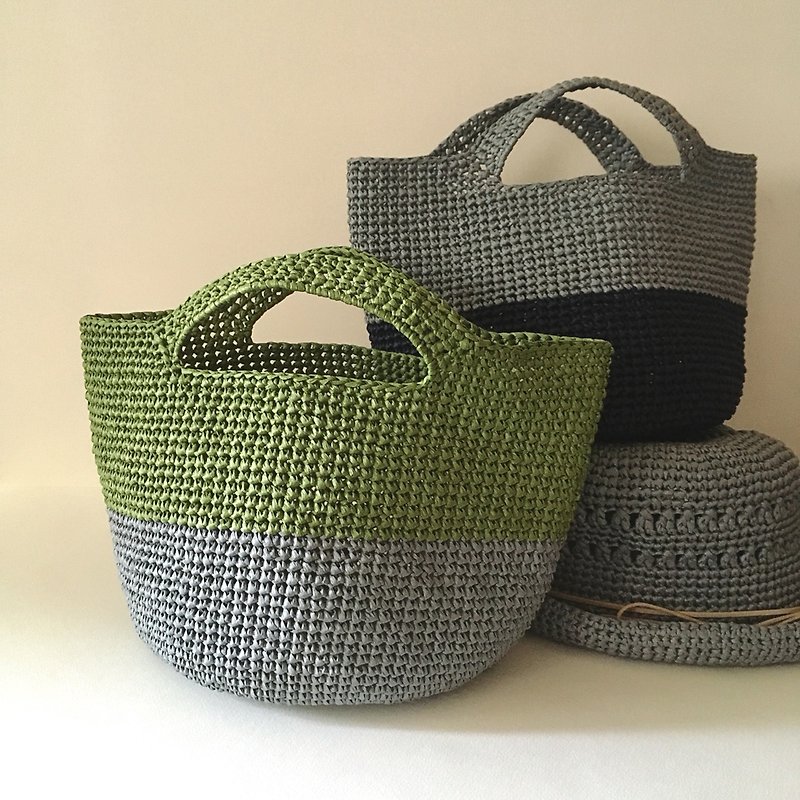 hm2。ラフィット紙繊維織りバッグ。グリーングレー - トート・ハンドバッグ - 紙 グリーン