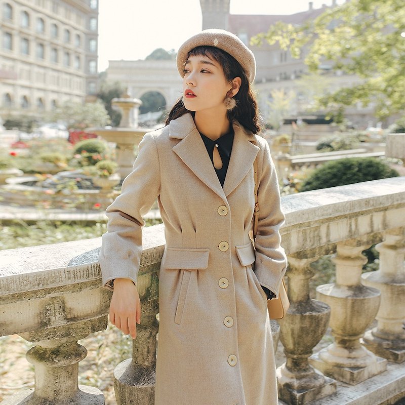 2018 autumn and winter women's new product closing sleeve single-breasted long coat - Women's Casual & Functional Jackets - Polyester Khaki
