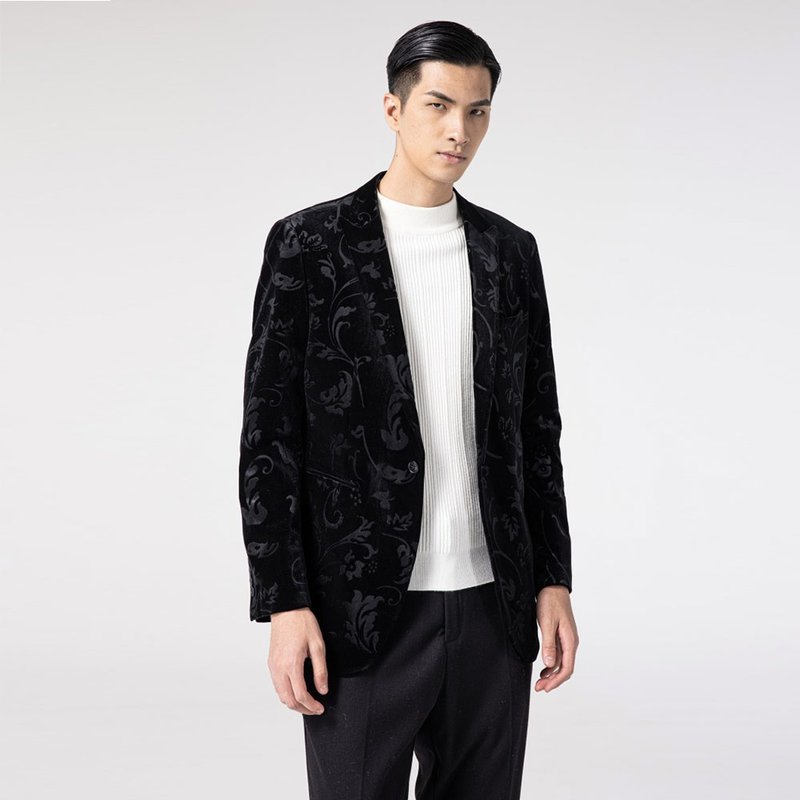 【双 11 限定】品立秋季男裝修身提花休閒西服西裝外套 - 男裝西裝外套 - 聚酯纖維 黑色