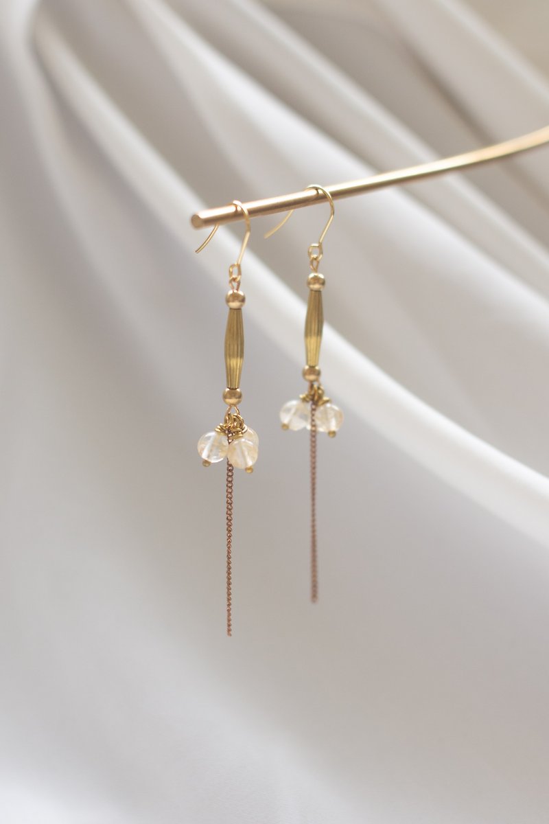Quiet Series-Citrine Earrings - Earrings & Clip-ons - Copper & Brass Gold