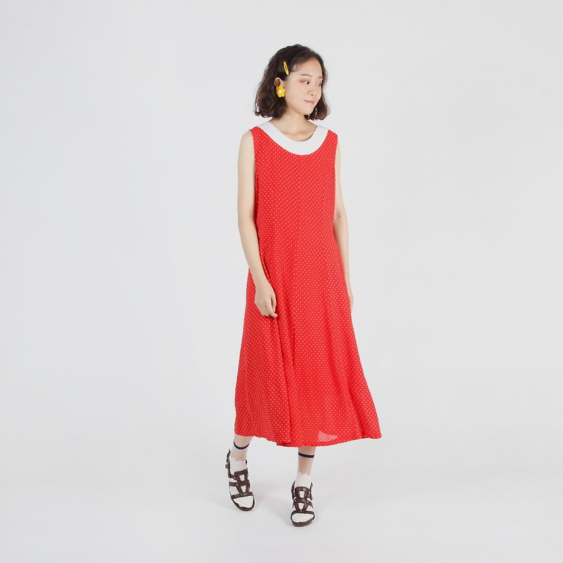 【蛋植物古着】艷紅女伶無袖古著傘狀洋裝 - 洋裝/連身裙 - 聚酯纖維 紅色