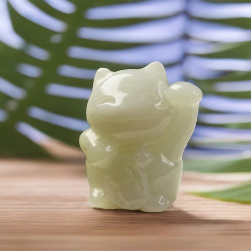 瓔珞珠寶盒 E.L.Jewelry Box 白翡翡翠招財貓擺件擺飾 | 天然緬甸玉A貨翡翠 | 送禮