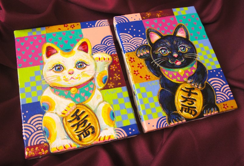 【Only One 原創畫作】招財貓 2件組 白色 / 黑色 產地 日本 - 海報/掛畫/掛布 - 壓克力 多色