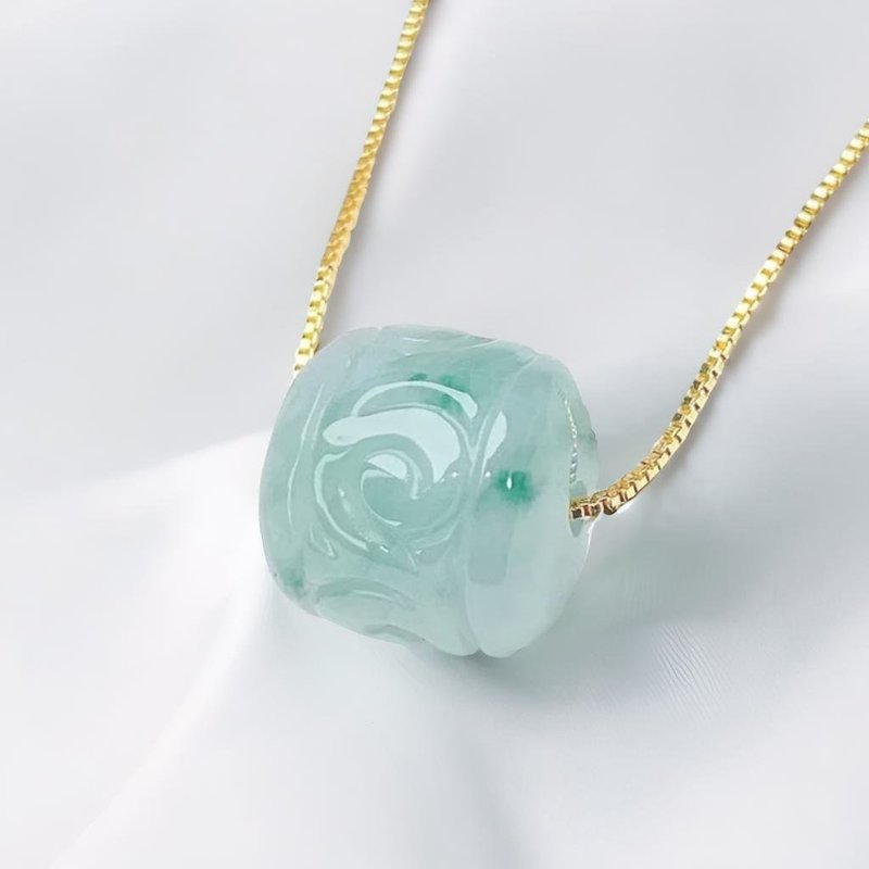 [Everything goes well] Ice-seed floating flower jade passepartout necklace | Natural Burmese jade jade A goods | Gifts - สร้อยคอ - หยก สีเขียว