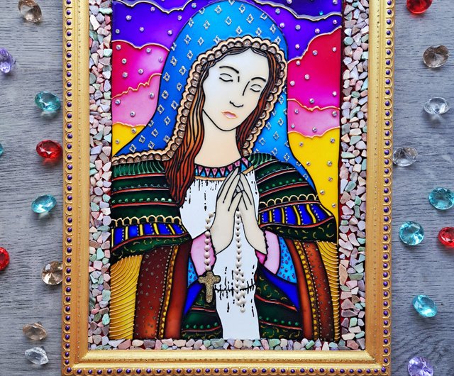 ステンドグラスオリジナル絵画祈りアイコン聖母マリア天使の壁の装飾