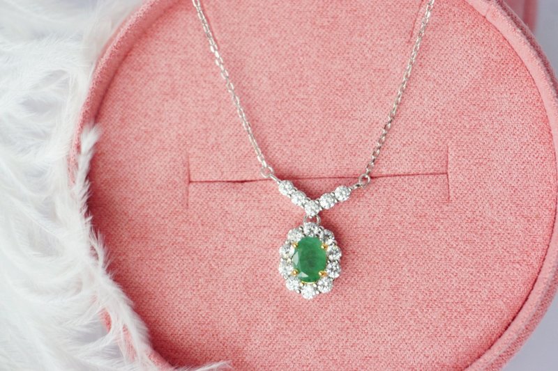 Natural Emerald Oval Sterling Silver 925 Necklace - 戒指 - 純銀 綠色