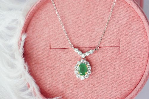 roseandmarry Natural Emerald Oval Sterling Silver 925 Necklace