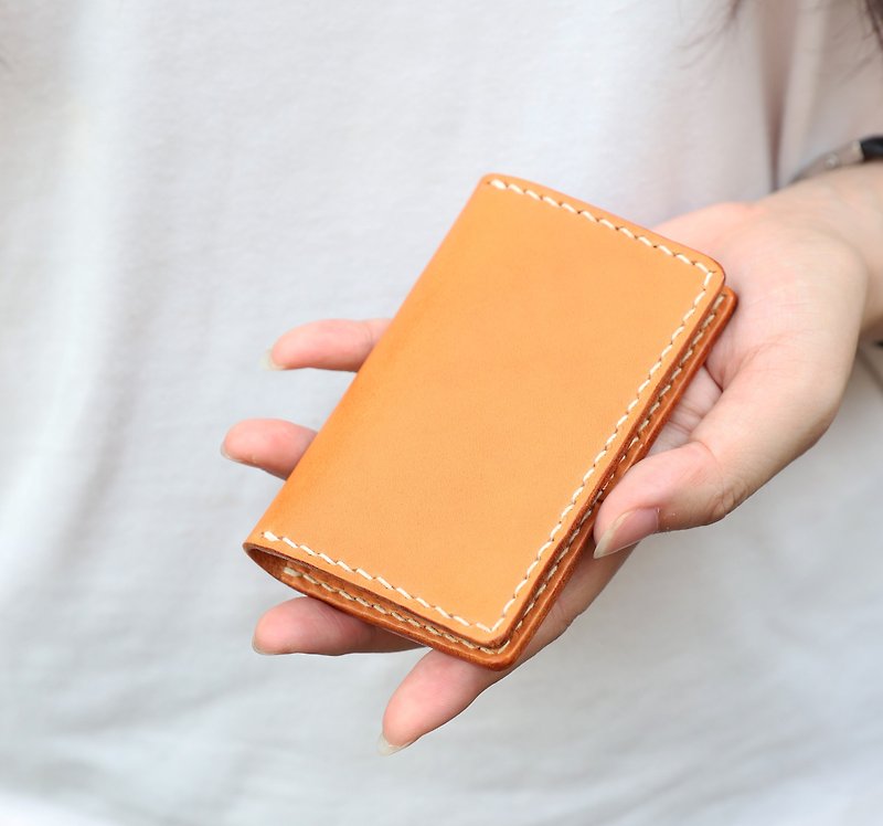 [Leather simple business card holder] European vegetable tanned cowhide/customized lettering/multi-color optional - Card Holders & Cases - Genuine Leather 