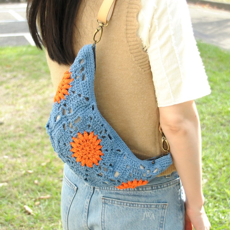 可頌編織霹靂包/麻繩編織/斜背小包/編織包/現貨/訂製 - 側背包/斜背包 - 棉．麻 紅色