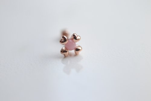 CHARIS GRACE 純14K Love Pink Opal Piercing 粉紅蛋白石愛心鎖珠耳環(單個)