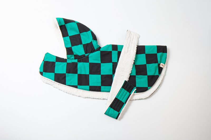 【在庫あり】グリーンとブラックの市松模様、M_41、ピーターパンのふんわりマント 冬一番暖かいコート - 洋服・帽子 - コットン・麻 グリーン