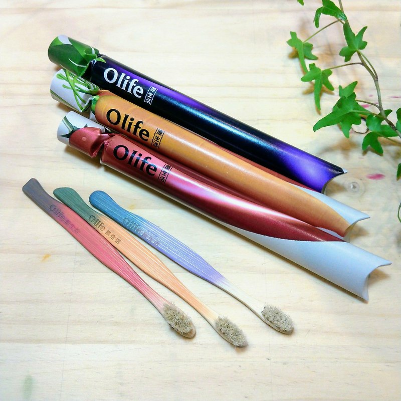 Olife original life natural handmade children's bamboo toothbrush 3 sticks carrot purple eggplant pepper - อื่นๆ - ไม้ไผ่ หลากหลายสี