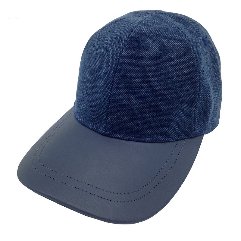 Canvas Stonewash Baseball Cap, Genuine leather brim, Color Navy - 帽子 - 棉．麻 藍色