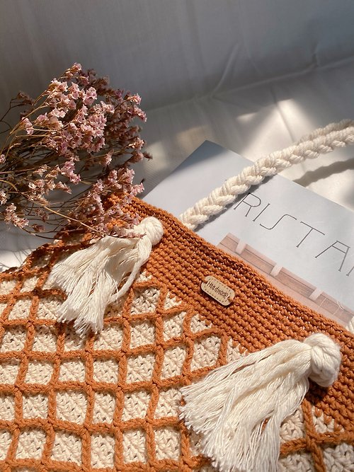 木木織物 編織雙色網袋造型肩背包/手提包/網包/情人節禮物/交換禮物