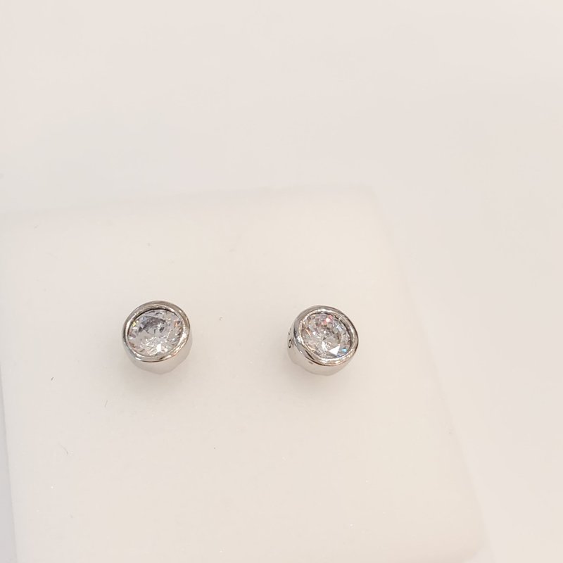 [Earrings] Round Stone silver small earrings Mother's Day/Graduation Gift/Valentine's Day Gift - Earrings & Clip-ons - Sterling Silver Silver