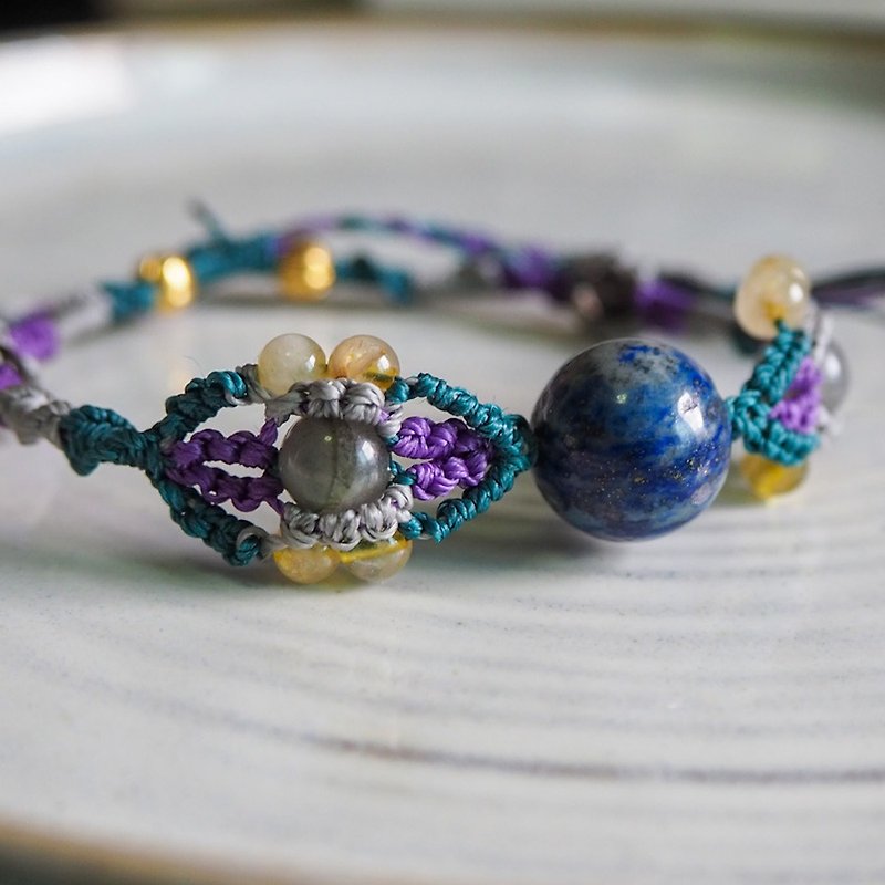 Macrame friendship bracelet Stone color Butterfly Collection - 手鍊/手鐲 - 石頭 藍色