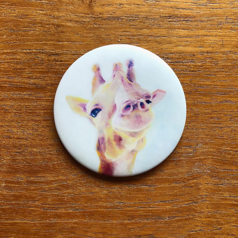 Smiling Oil Painting Series Pink Giraffe Pin Brooch Badge - เข็มกลัด/พิน - วัสดุกันนำ้ 