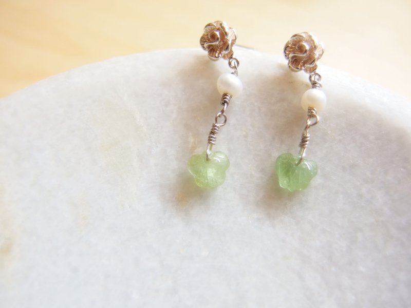 Jingjing Workshop*Love2hm [Small Wealth] Tourmaline/s950/Natural Pearl Sterling Silver Rose Customized Earrings - ต่างหู - เครื่องเพชรพลอย หลากหลายสี