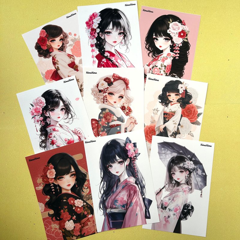 RimaRimaオリジナルシール 着物 レトロガール シールセット 女の子 りまりま - ステッカー・シール - 紙 