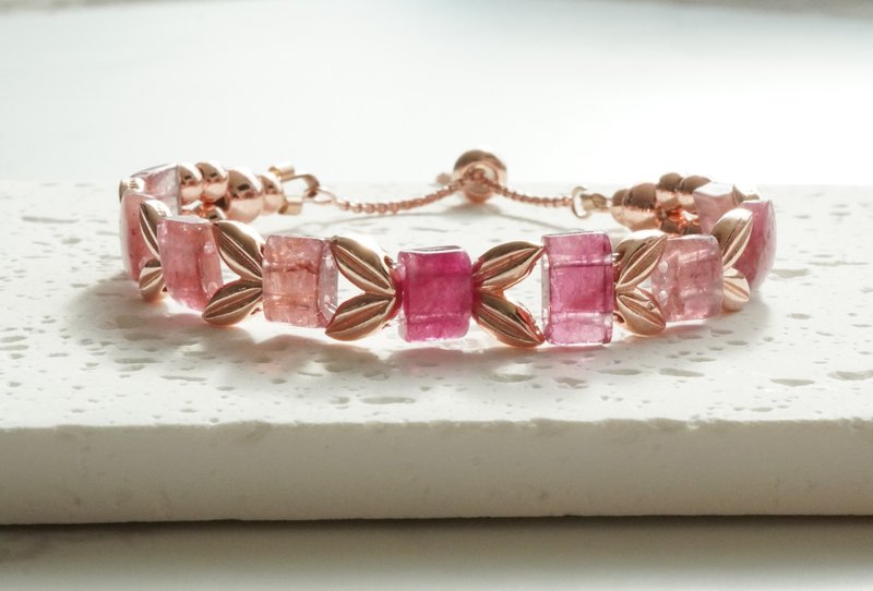 Pink Rose Natural Tourmaline 925 Steeling Silver Bracelet - สร้อยข้อมือ - เครื่องประดับพลอย 