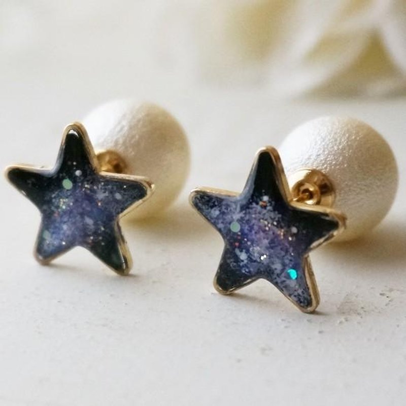 Art Galaxy and full moon space view earrings / Clip-On - Earrings & Clip-ons - Other Metals Black