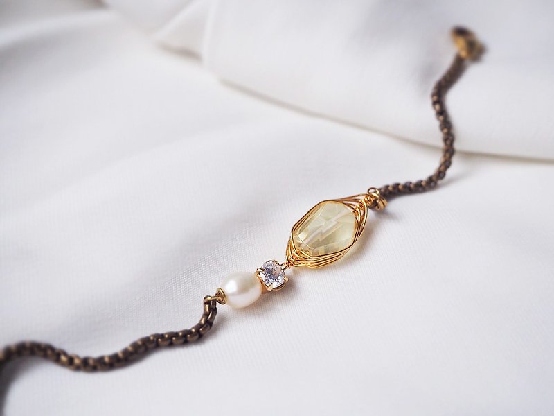 majime natural lemon crystal stone pearl bracelet Stone bracelet Bronze girlfriends bracelet light jewelry B36 - Bracelets - Semi-Precious Stones Gold