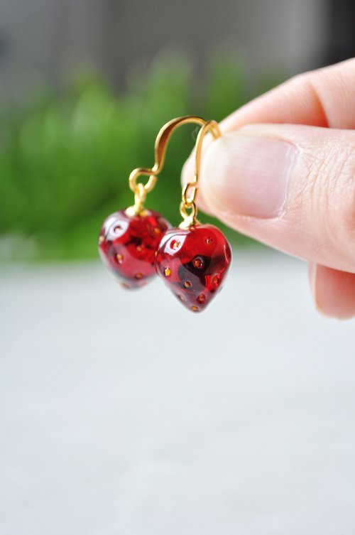 Toutberry Strawberry earrings Real fruit earrings Kawaii food jewelry