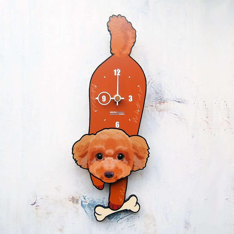 D-139 Red Poodle - Pet's pendulum clock - นาฬิกา - ไม้ 