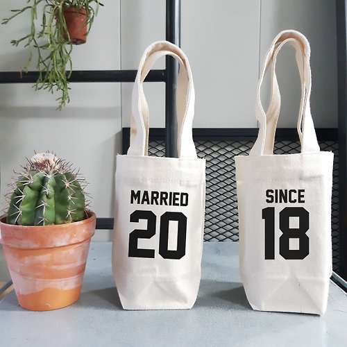 hipster 客製 結婚年份 MARRIED SINCE 帆布 飲料提袋 禮物 夫妻 情人