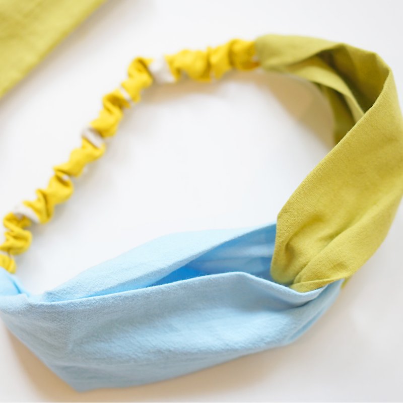 YInke "your most lovely" hair band - yellow green x youth blue - Hair Accessories - Cotton & Hemp Yellow