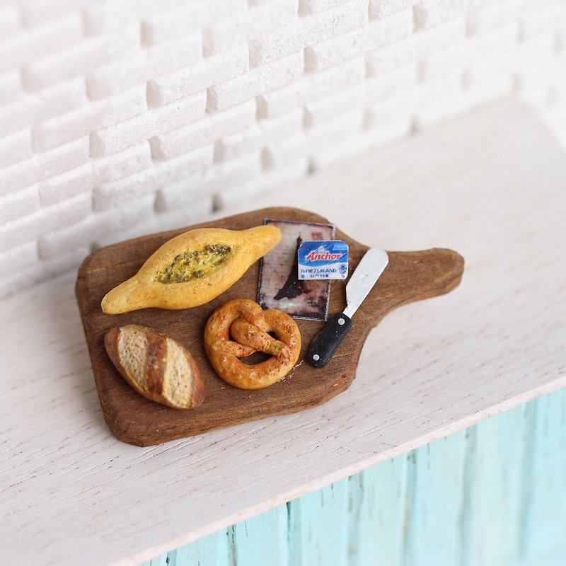 Miniature Bread Set Pin - Brooches - Clay Brown