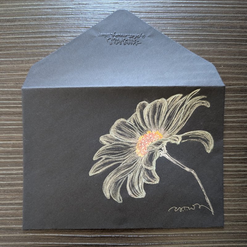 デイジー ヨーロッパ式封筒 / 直筆手描き（ホットスタンプ印刷ではありません） / 同柄多目的カード1枚付き - 封筒・便箋・レターセット - 紙 