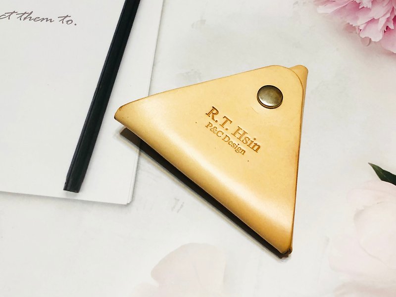 Triangle coin purse double open coin purse small storage leather - กระเป๋าใส่เหรียญ - หนังแท้ สีนำ้ตาล