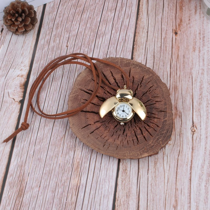 Cowhide Lanyard Keychain Beetle Pocket Watch Necklace Gift Free Customization - Keychains - Other Materials 