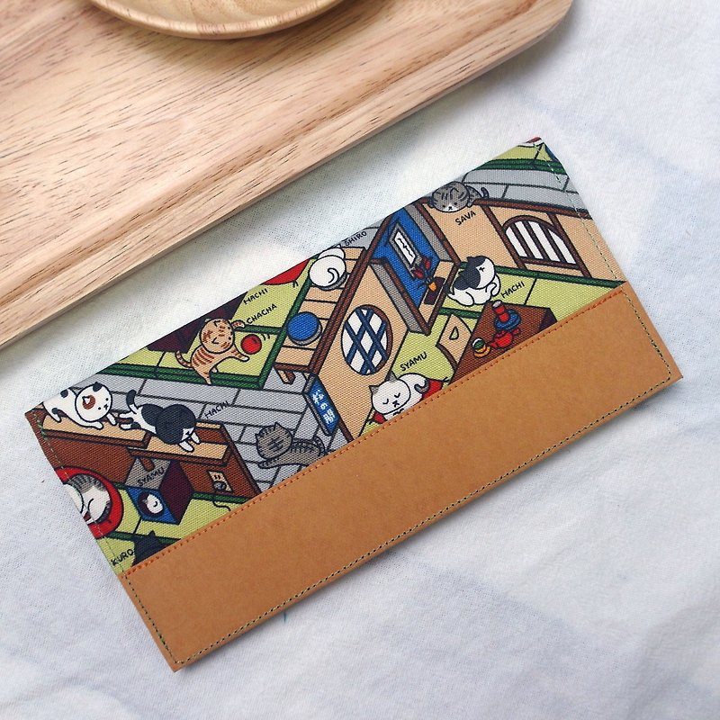 Collect cat Japanese cloth washed kraft paper clip | long clip wallet - Wallets - Paper Orange