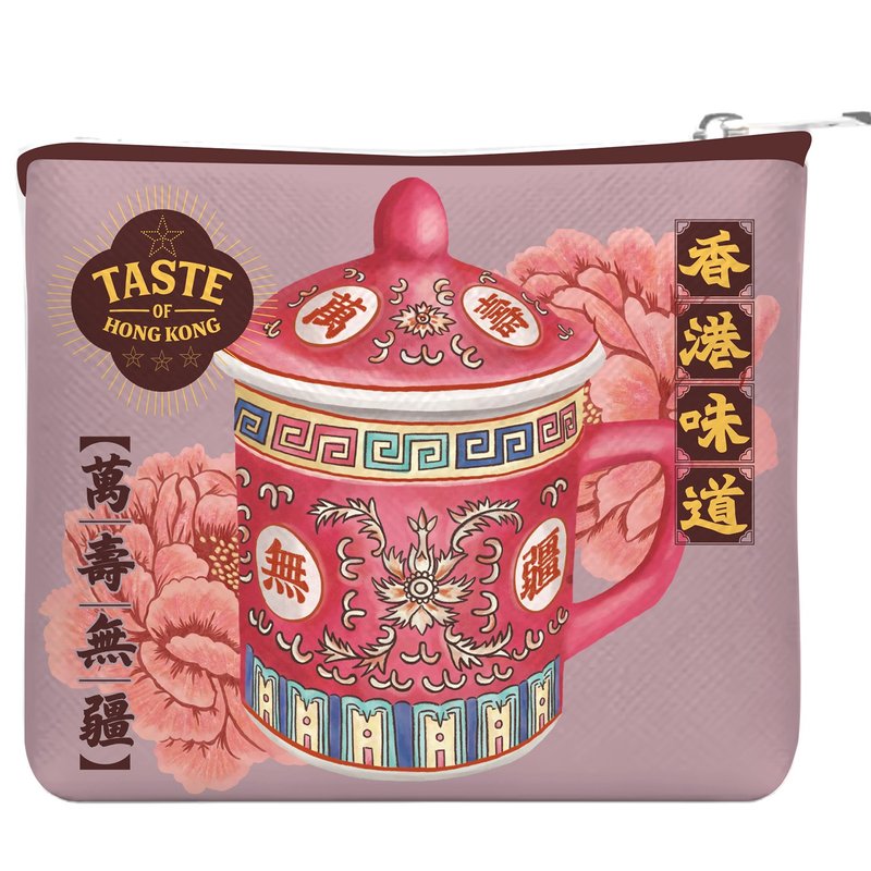 【香港味道】零錢包 - 萬壽無疆 / Longevity - 零錢包/小錢包 - 棉．麻 粉紅色