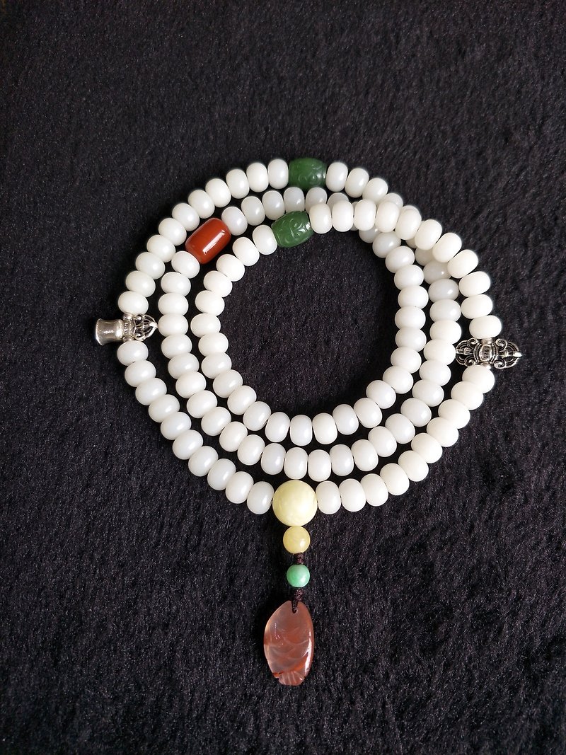 Guest book [heart if lotus love like Bodhi] natural white jade Bodhi 108 beads beads beads elegant hand bracelet - สร้อยข้อมือ - พืช/ดอกไม้ ขาว