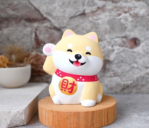 巧物ciaowo 狗來富 招財柴犬名片架 淺色 手工療癒擺飾 寵物雕刻小木雕公仔
