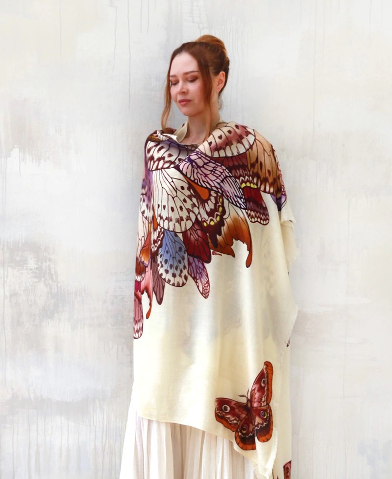BROWN BUTTERFLY WINGS SHAWL - 絲巾 - 棉．麻 